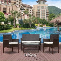 4Pcs Rattan Garden Furniture Set Patio Outdoor Table Chairs Sofa Conservatory BN