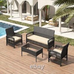 4Pcs Rattan Garden Furniture Sofa Set withArmchairs, Loveseat Sofa and table-Sofia