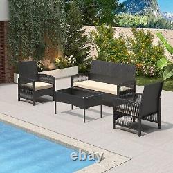 4Pcs Rattan Garden Furniture Sofa Set withArmchairs, Loveseat Sofa and table-Sofia