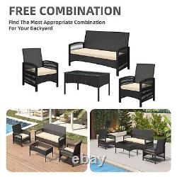 4Pcs Rattan Garden Furniture Sofa Set withArmchairs, Loveseat Sofa and table-Sofia