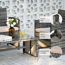 4pc Rattan Garden Furniture Set with 2 Chairs Sofa Coffee Table Wicker Outdoor