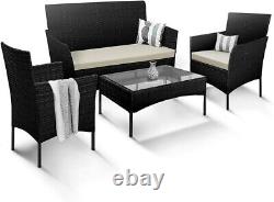 4xRattan Garden Furniture Set Outdoor Lounger Sofa Stackable Chairs&Bistro Table