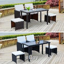 5 PC Rattan Set Wicker Coffee Chair Table Garden Cushion Furniture Conservatory
