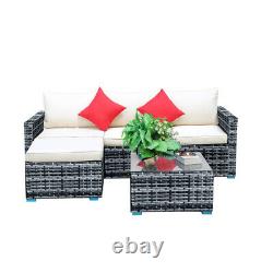 5 PCS Garden Rattan Furniture Set Patio Outdoor Lounge Sofa Set Coffee Table