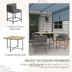5 PCs Rattan Dining Sets, Cube Garden Furniture with Space-saving Design, Grey