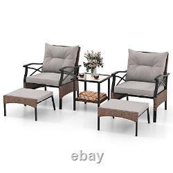 5 Pcs Outdoor Garden Chair Table Ottoman Set Patio Furniture Set Wicker Armchair