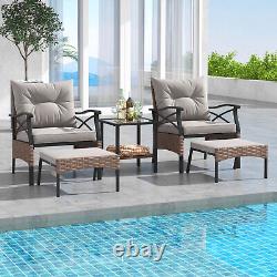 5 Pcs Outdoor Garden Chair Table Ottoman Set Patio Furniture Set Wicker Armchair