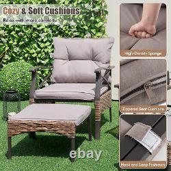 5 Pcs Outdoor Garden Chair Table Ottoman Set Patio Furniture Set Wicker Armchair