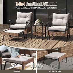 5 Pcs Outdoor Garden Chair Table Ottoman Set Patio Furniture Set Wicker Armchair