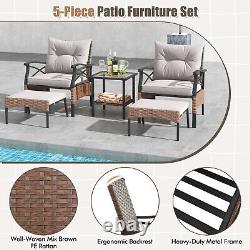 5 Pcs Outdoor Garden Chair Table Ottoman Set Patio Furniture Set Wicker Armchair