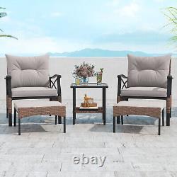 5 Pcs Outdoor Garden Chair Table Ottoman Set Patio Furniture Set Wicker Armchair