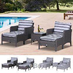 5 Pcs PE Rattan Garden Patio Furniture Set with Armchairs Stools Coffee Table