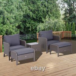5 Pcs PE Rattan Garden Patio Furniture Set with Chair Stool Coffee Table Seating