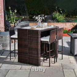 5 Pcs Rattan Patio Bar Table & Chair Set