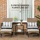 5 Piece Pe Rattan Garden Furniture Set, 2 Armchairs, 2 Stools, Steel