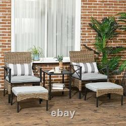 5 Piece PE Rattan Garden Furniture Set, 2 Armchairs, 2 Stools, Steel