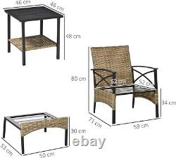 5 Piece PE Rattan Garden Furniture Set, 2 Armchairs, 2 Stools, Steel