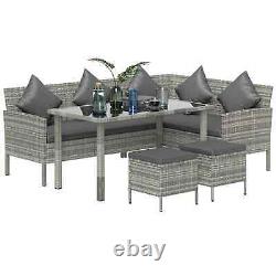 5-Piece PE Rattan Garden Furniture Set Corner Sofa 6-Seater Dining Table Grey