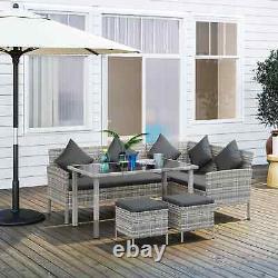 5-Piece PE Rattan Garden Furniture Set Corner Sofa 6-Seater Dining Table Grey