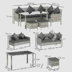 5-Piece PE Rattan Garden Furniture Set Corner Sofa 6-Seater Dining Table Grey