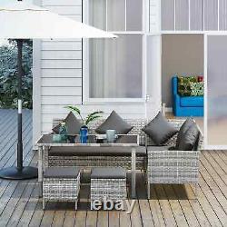 5-Piece PE Rattan Garden Furniture Set Corner Sofa 6-Seater Dining Table Grey