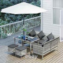 5-Piece PE Rattan Garden Furniture Set Corner Sofa 6-Seater Dining Table Grey