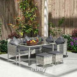 5-Piece PE Rattan Garden Furniture Set Corner Sofa 6-Seater Dining Table Grey