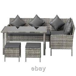 5-Piece PE Rattan Garden Furniture Set Corner Sofa 6-Seater Dining Table Grey