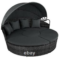 5 Piece Rattan Furniture Outdoor Garden Cushion Round Sofa Daybed Table Canopy