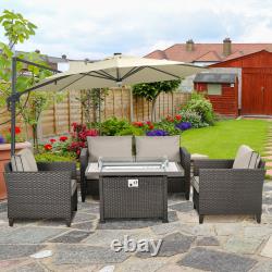 5 Pieces Rattan Garden Furniture Set with Gas Fire Pit Table, Cushion