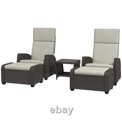 5 Pieces Rattan Garden Furniture Set with Recliner Chair, Table, Cushion
