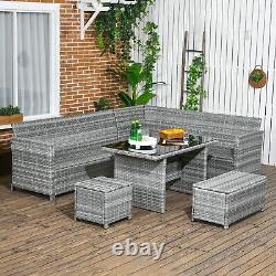 5 Pieces Rattan Garden Furniture Set with Sofa, Table, Cushions, Stools, Grey