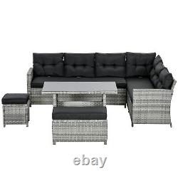 5 Pieces Rattan Garden Furniture Set with Sofa, Table, Cushions, Stools, Grey