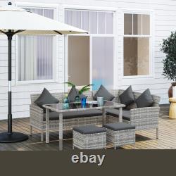 5 Pieces Rattan Sofa Set, Garden Furniture Set with Dining Table