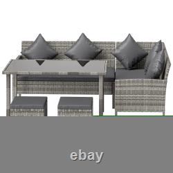 5 Pieces Rattan Sofa Set, Garden Furniture Set with Dining Table