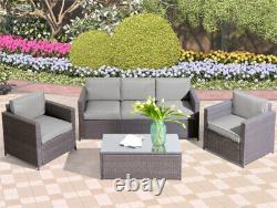 5 Seat Rattan Garden Furniture Lounge Set Table, Sofa & Chairs With Cushions