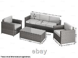 5 Seat Rattan Garden Furniture Lounge Set Table, Sofa & Chairs With Cushions