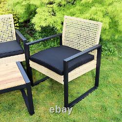 5 Seater Garden Lounge Set PE Rattan Wood Tabletop Black Frame Outdoor Furniture