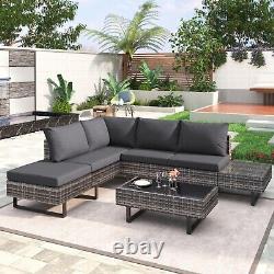 5-Seater Luxury Rattan Garden Furniture Set Grey Patio Outdoor Corner Sofa Set