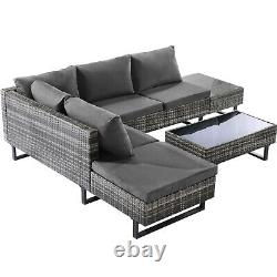 5-Seater Luxury Rattan Garden Furniture Set Grey Patio Outdoor Corner Sofa Set