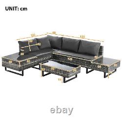 5 Seater Rattan Corner Sofa Set Industrial withTable Cushions Garden Furniture Set