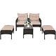 5pcs Rattan Garden Furniture Set 4-seater Cushioned Sofa Chair With Glass Table
