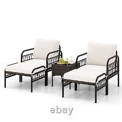 5Pcs Outdoor Wicker Woven Chair Set Garden Furniture Set with Table & Ottomans