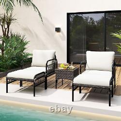 5Pcs Outdoor Wicker Woven Chair Set Garden Furniture Set with Table & Ottomans