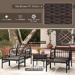 5Pcs Outdoor Wicker Woven Chair Set Garden Furniture Set with Table & Ottomans