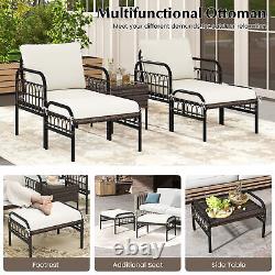 5Pcs Outdoor Wicker Woven Chair Set Garden Furniture Set with Table & Ottomans