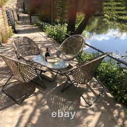 5pc Rattan Garden Bistro Furniture Set 4 Chairs & Large Coffee Table Grey/Brown
