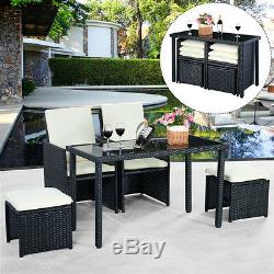 5pc Rattan Patio Set Outdoor Furniture Garden Table+2x Ottomans+2x Chairs