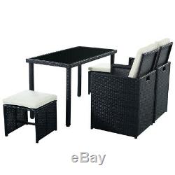 5pc Rattan Patio Set Outdoor Furniture Garden Table+2x Ottomans+2x Chairs