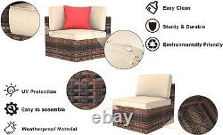 6 Pieces Rattan Garden Furniture Set, Corner Sofa Set with Cushion & Pillows